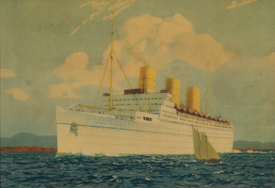 (CANADIAN PACIFIC LINE.) "Empress of Britain." Color lithographed print,